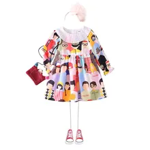 Весенне-осеннее платье с цветочным рисунком в европейском и американском стиле для девочек Одежда для маленьких девочек платье с длинными рукавами