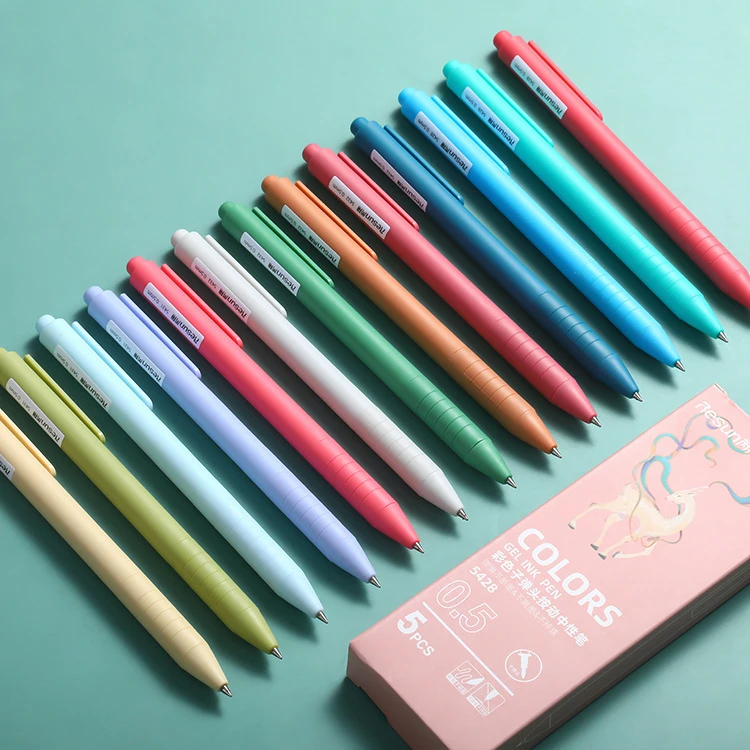 5Pcs/box Retractable Color Gel Pens with 0.5mm Refills Fine Point Morandi Macaron Color Pens for School Office Cute Stationery