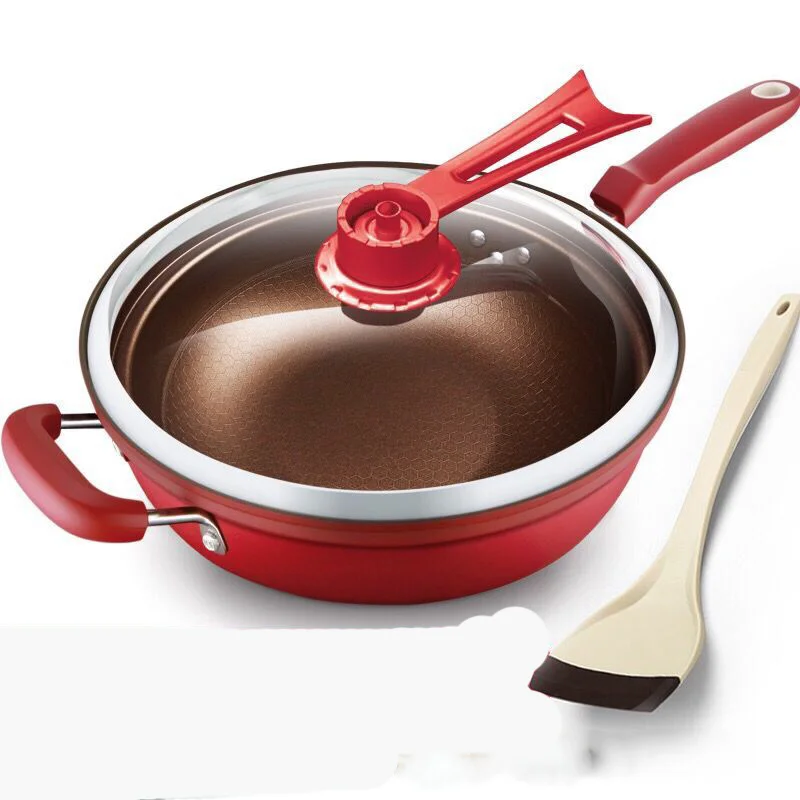 Red pot set Кухня горшок 32 см железная сковорода жар-Сохранить вакуумный горшок кипящей огня здоровьесбережения сковорода Пособия по кулинарии Сковорода-вок с Uprigh - Цвет: Red pot set