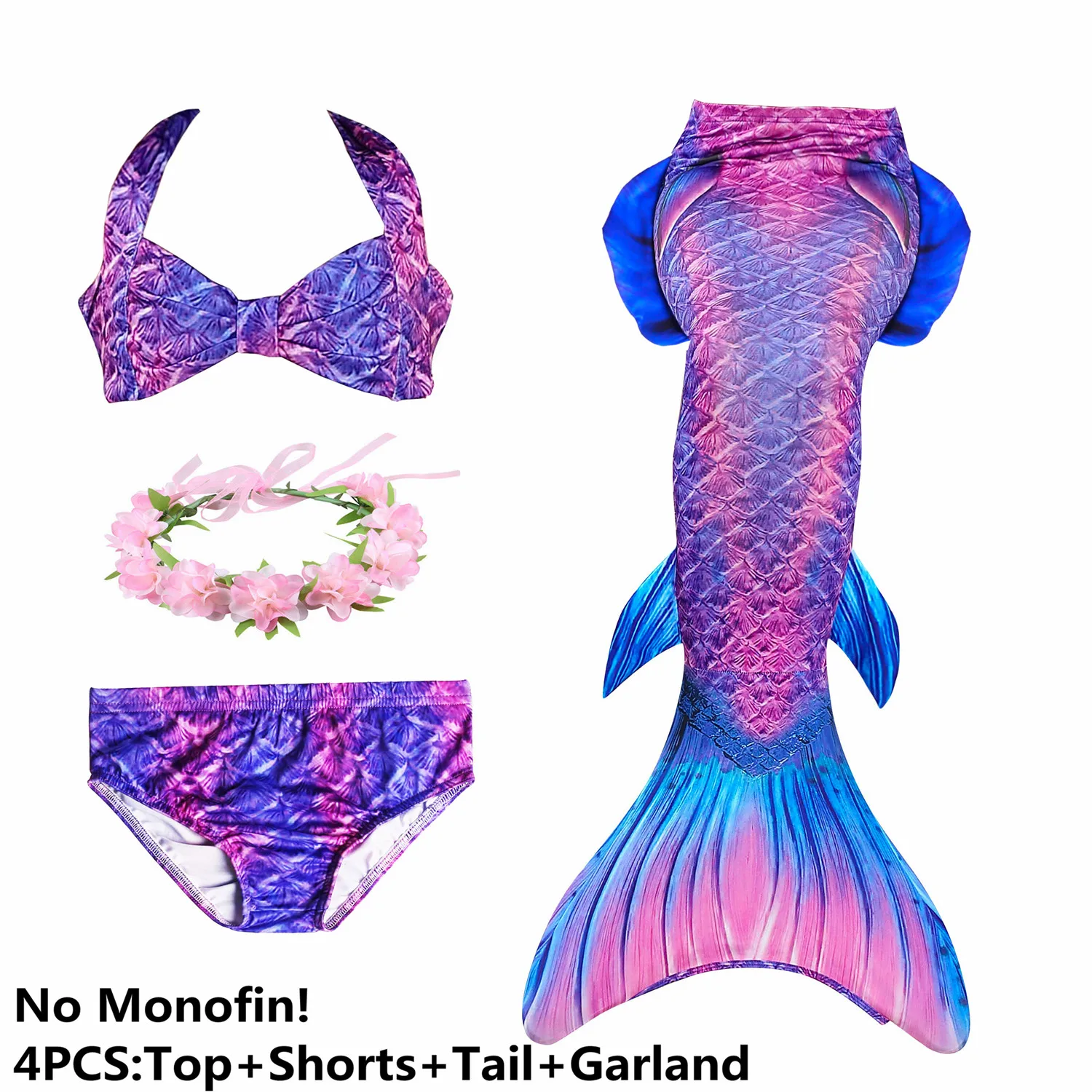 swimsuit and garland Хвосты русалки для девочек с/без моноплавников, флиппер русалки, плавательные хвосты для детей, летняя пляжная одежда для девочек, купальники, Костюм Русалки - Цвет: swimsuit and garland