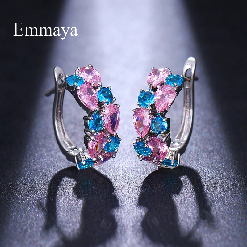pink lightblue Emmaya Exquisite Stud Earring Monalisa Style Two Colors With Cubic Zircon For Women And Ladies Elegant Gift In Fashion Party - Окраска металла: pink lightblue