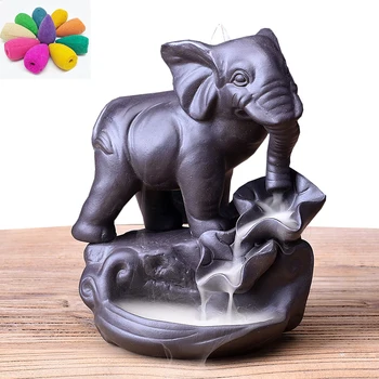 

Thailand God Elephant Backflow Incense Burner with 10pcs Incense Cones Waterfall Buddhism Decoration Living Room Incense Base