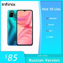 Смартфон Глобальная Версия Infinix Hot10 Lite, 2 Гб, 32 ГБ, Дисплей 6,6 Дюйма HD, 5000 мАч, Тройная Камера 13 МП Телефон Дешёвый