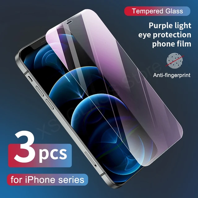 Protecteur d'Écran Anti-Lumière Bleue pour iPhone, 3 Pièces, Verre