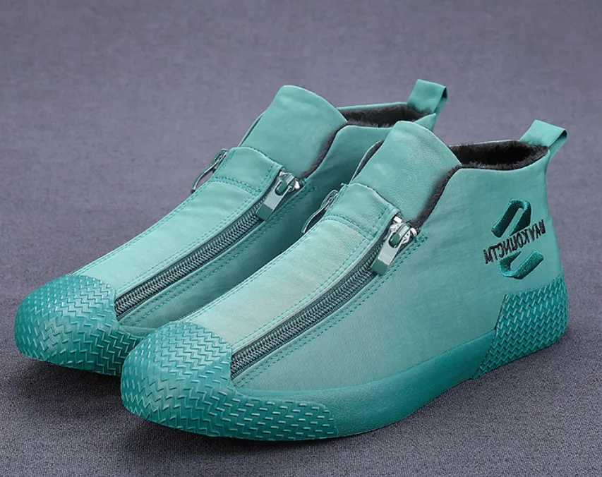 Maggie's Walker/Новое поступление, мужская повседневная парусиновая обувь модная обувь без шнуровки на платформе с высоким берцем для отдыха размеры 39-44 - Цвет: Zipper green