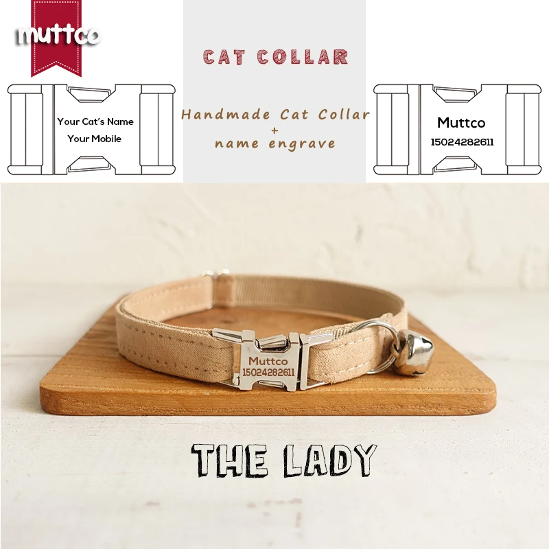 

MUTTCO retailing self-design engraved metal buckle cat collar THE LADY handmade light brown 2 sizes UCC027