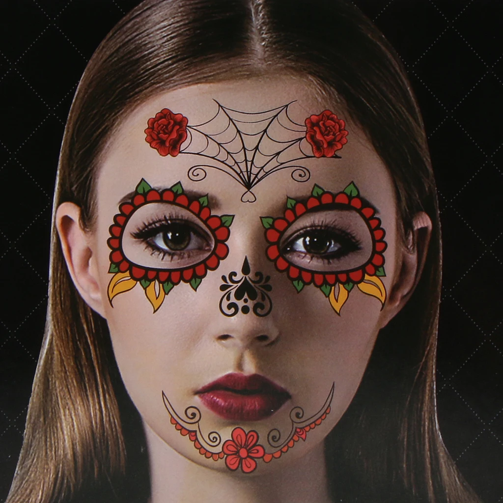 Day of Dead Sugar Skull Temporary Face Tattoo Costume Halloween Stickers Day of Dead Sugar Skull Temporary Face Tattoo Costume Halloween Stickers