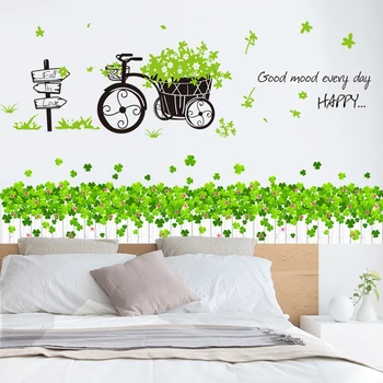 

[shijuekongjian] Green Grass Wall Stickers DIY Tricycle Mural Decals for Living Room Kids Bedroom Nursery House Decoration