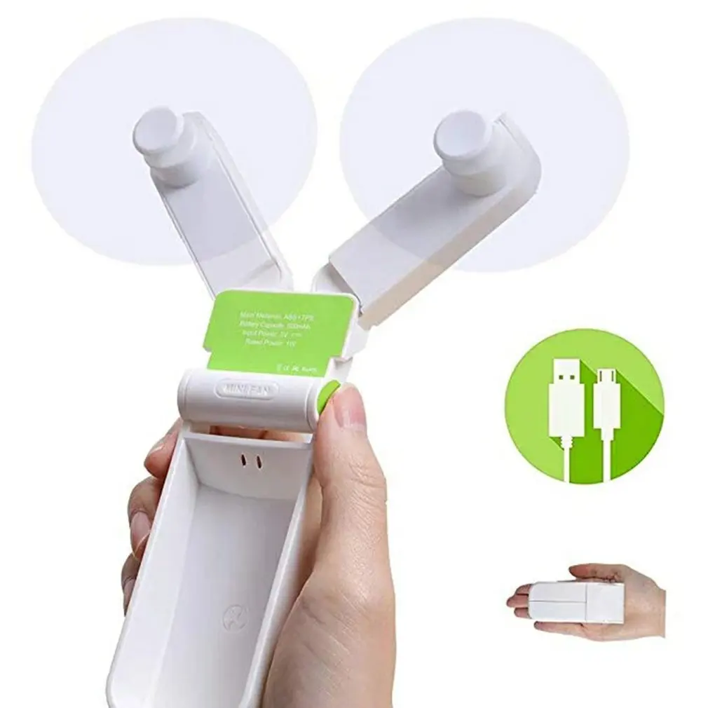 

Pocket Fan Double Head Usb Folding Port Double Leaf Hand Rechargeable Rechargeable Portable Silent Small Mini Fan