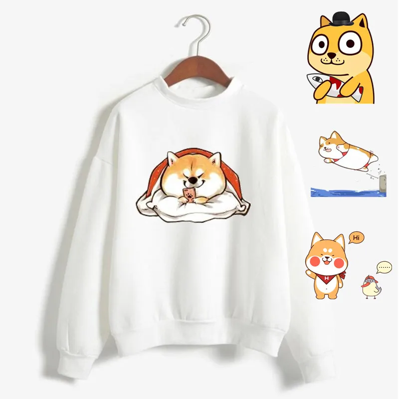 women hoodies harajuku kawaii shiba inu Crew neck hoodies woman sweatshirt  Cotton casual oversized hoodie white hoodie M-XXL