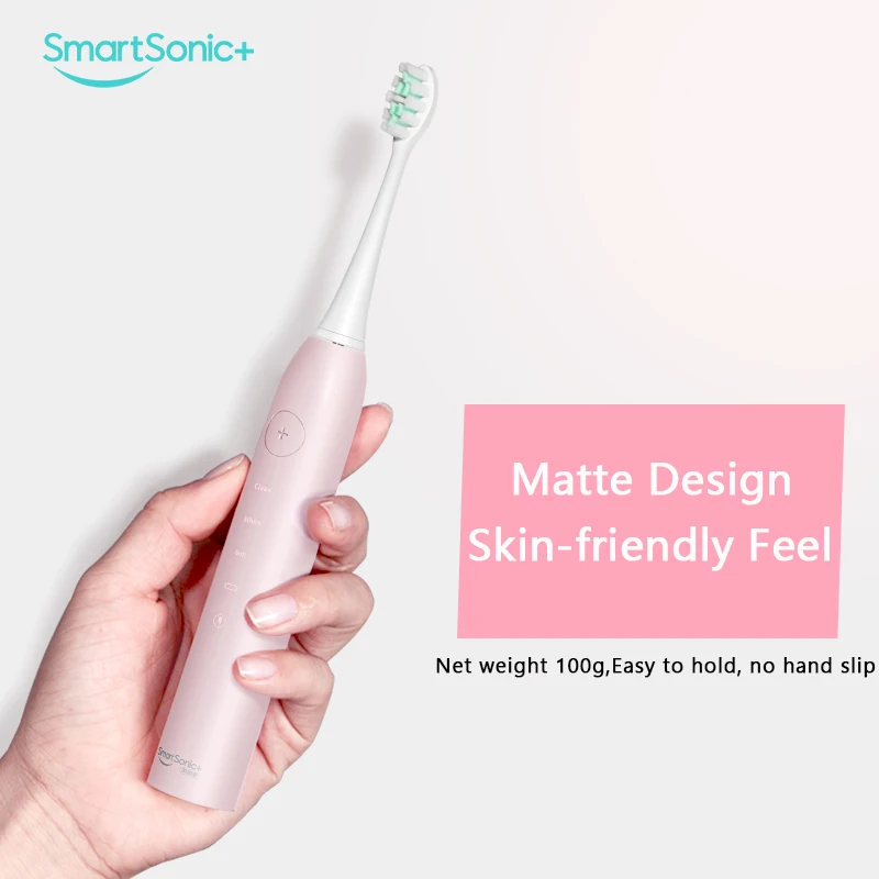 SmartSonic Sonic электрическая зубная щетка Водонепроницаемая USB перезаряжаемая Глубокая чистка отбеливание зубов мягкая щетка с 2 зубными головками