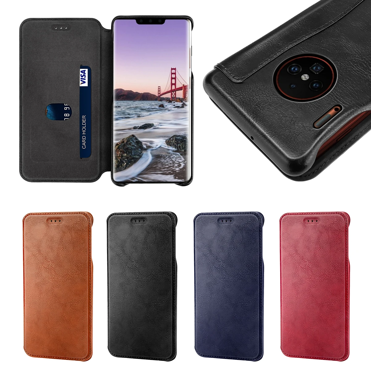 

For Huawei Mate 30 Case Leather Flip Stand 360 Degree Protection Shockproof Wallet Cover for Huawei Honor 9X Case Card Business