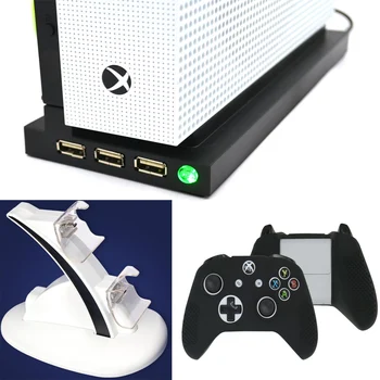 

For Xbox one Slim One S Cooling Fan Base Holder Cooler Vertical Stand W/ Charging Dock Station Charger Silicone Case For X-one S