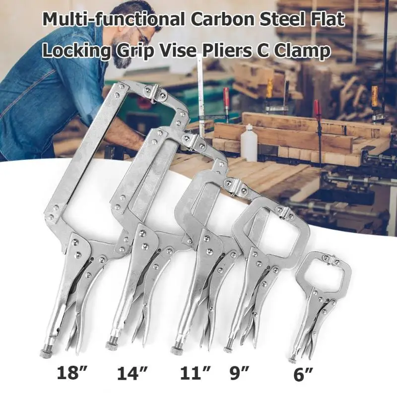 

Multi-functional Carbon Steel C-type Flat Locking Grip Vise Pliers Welding Quick Fixing Locking C Clamp Pliers Round Wood Tenon