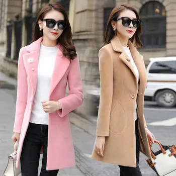 

Winter Jacket Female Long section Wool Coat 2020 New Outerwear Korean Fashion Spring Autumn Women Woolen jacket пальто женское
