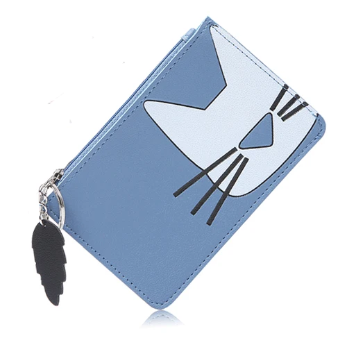 JANE'S Кожаный Модный женский брелок-Кошелек для монет, маленький кошелек, клатч для карт, купюр, наличные сумки, Carteira Feminina - Цвет: cat blue