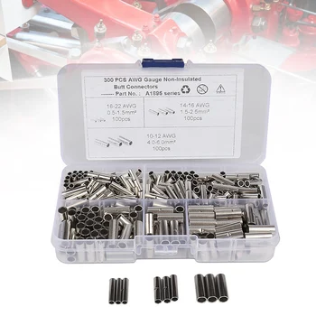 

300Pcs Non-Insulated Butt Connectors Gauge Seamless Uninsulated Electrical Wire Ferrule Cable Crimp Terminal Kit OE88