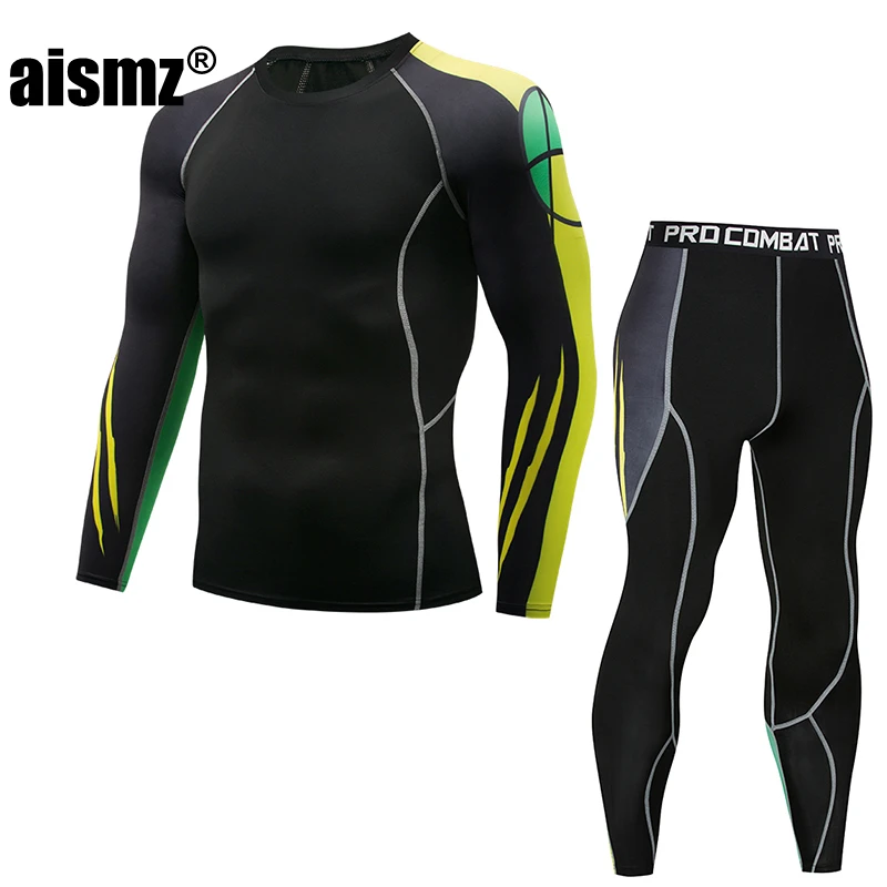 Aismz Тактический ММА rashguard с длинными рукавами Для мужчин фитнес комплект компрессионный спортивный костюм комплект детской одежды Для мужчин moleton Masculino, комплект из 2 предметов - Цвет: AZ2011H