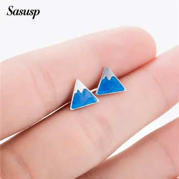 

Sasusp Korean Style s925 Sterling Silver Earrings for Women Elegant Painted Mountain Stud Earrings Gift 2019