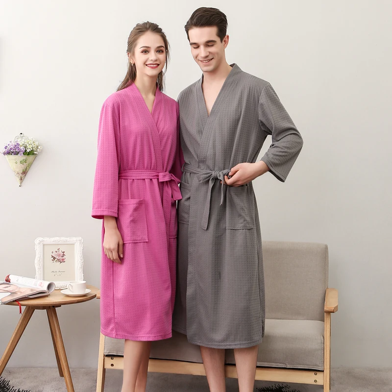 men satin pajamas Men Couples Casual Kimono Bathrobe Autumn Cotton Long Robe Waffle Sleepwear Plus Size XXXL Nightgown Male Loose Home Wear Lovers pink silk pajamas