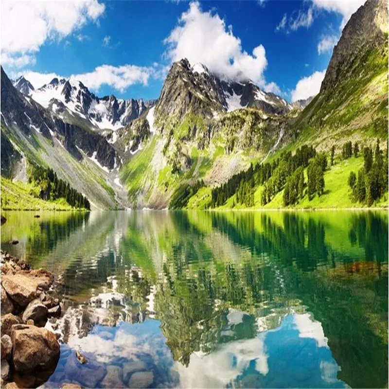 custom-photo-wall-mural-wallpaper-3d-Luxury-Quality-HD-Snow-Mountain-lake-mountains-natural-style-large