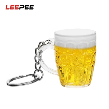 

LEEPEE Resin Beer Cup Car Keyring Key Chain Simulation Food Handicraft Gift Auto Accessories Keychain For Men Woman