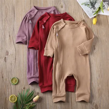 

Baby Jumpsuit Solid Color Zipper Long Sleeve Jumpsuits for Toddler Boys Girls Clothing Pure Color Knitted Jumpsuits Rompers