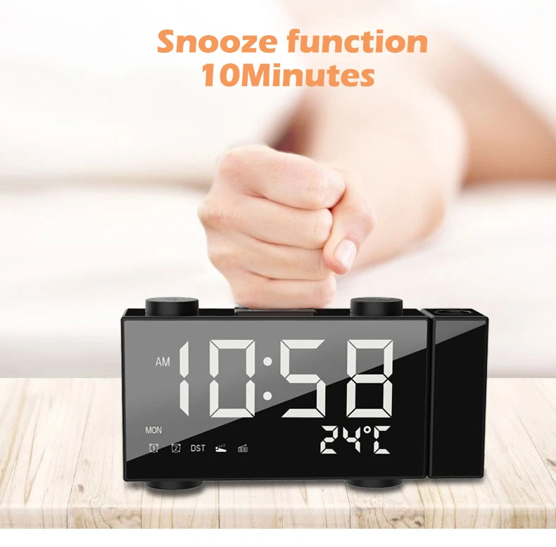 Digital FM Radio Alarm Clock With Projection Led Desk Clock Snooze Function Temperature Display USB Charger Table Despertador