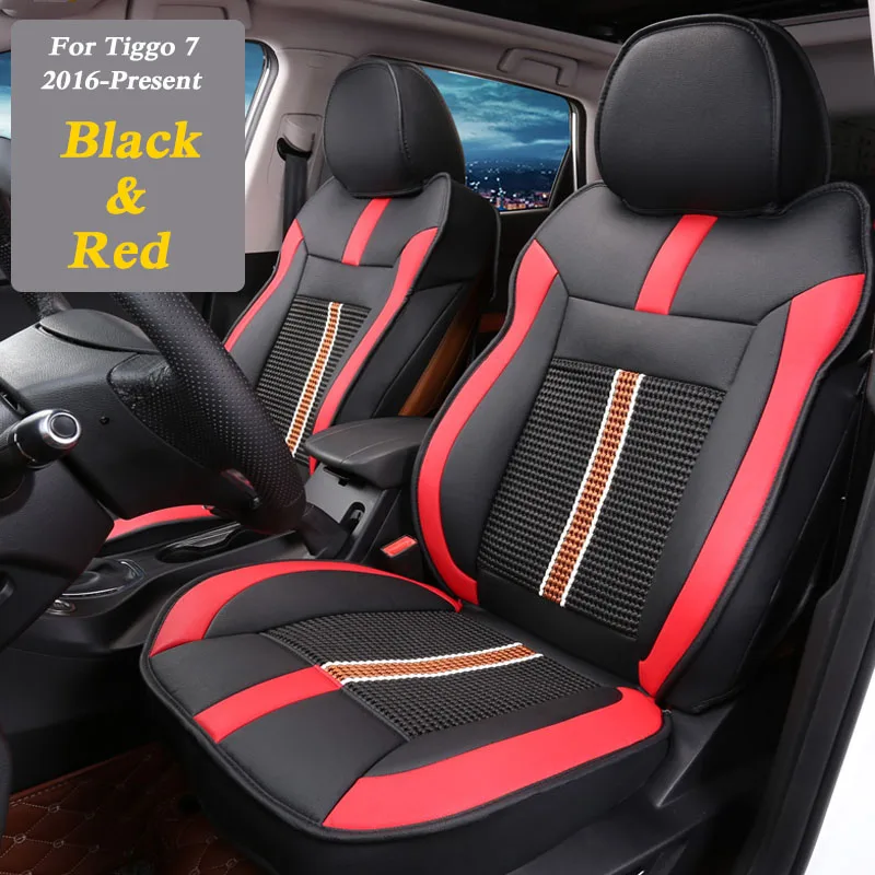 Автомобильный стиль, кожа, 4 сезона, чехлы для сидений автомобиля, набор для Chery Tiggo 7,-настоящее время, Чехол для сидения, подушка, внутренние аксессуары - Название цвета: Black RED