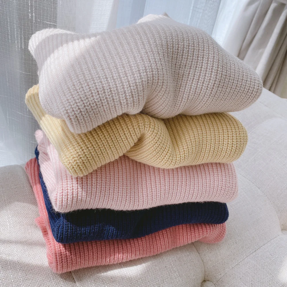 1-6Yrs Chidlren Girls Knitted Sweater Tops Soft Low Neck Tops Warm Autumn Girls Candy Colors Sweater Winter Clothing Outfits