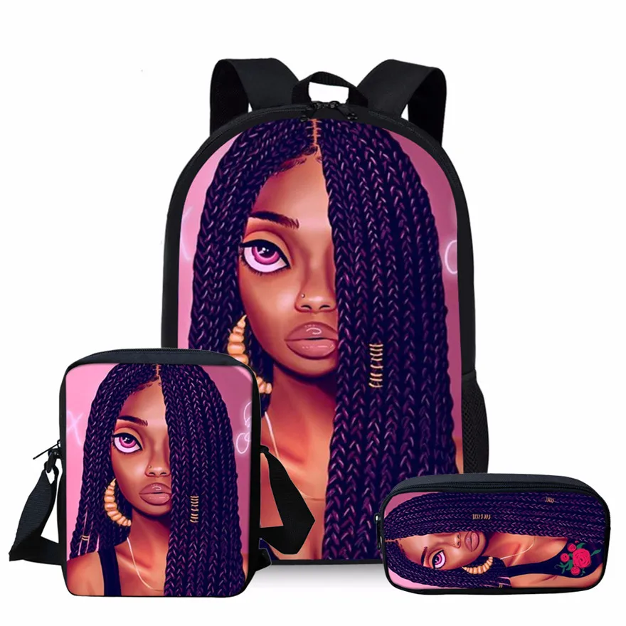 FORUDESIGNS/3 шт./компл. школьные сумки для детей черный арт в африканском стиле с принтом для девочек Школьный рюкзак Детская книга сумка сумки через плечо - Цвет: YQ3579CEK