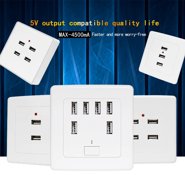 Bcsongben 2/3/4/6 Ports USB Wall Socket Charger Power Adapter Plug Outlet Grounded Electric Wall Charger Adapter Charging