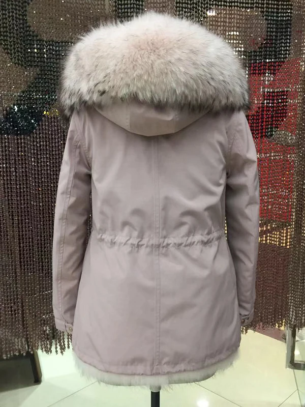 Женская зимняя длинная парка, пальто, куртка с капюшоном, Воротник из енота, съемная меховая подкладка из кролика,, D612A 12-612B
