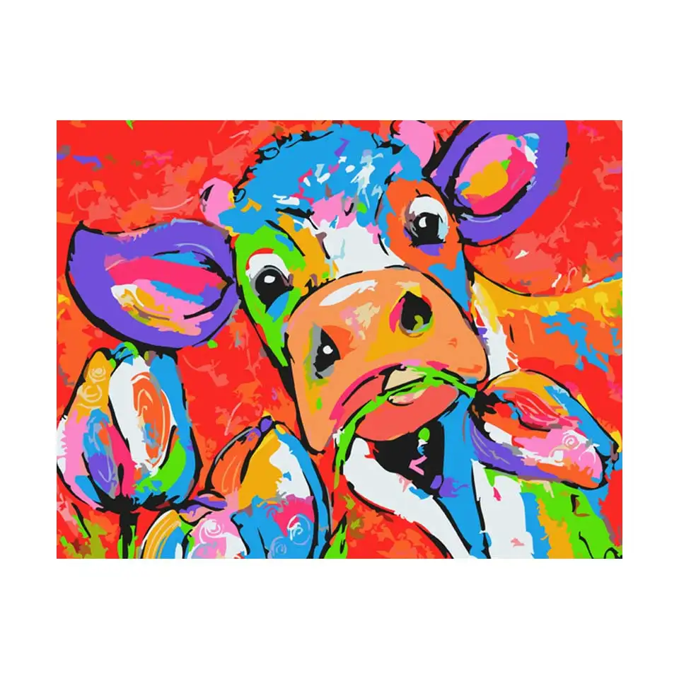 Vrolijk Schilderij Wall Art Холст масляные краски ing по номерам абстрактные красочные коровы Животные Картины домашний декор - Цвет: w3032