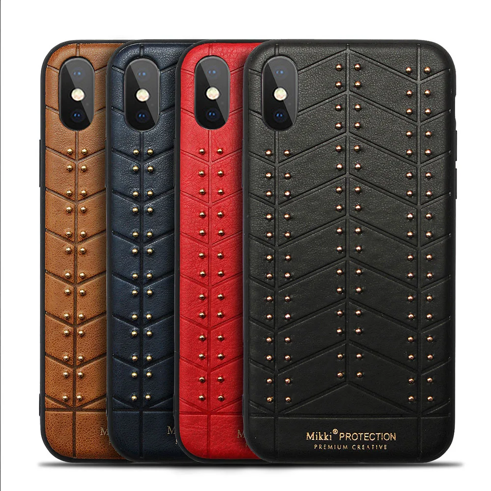 

Essidi Cool Studs Rivet Punk Skull Design Silicone Case For iPhone X 6 6s 7 8 Plus Black Leather Phone Cover Skin For Iphone X