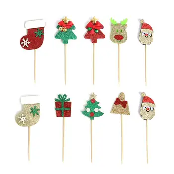 

20 pcs Cake Toppers Assorted Patterns Cute Christmas Glittering Cupcake Decor Food Picks Party Favors for Festival Random Style