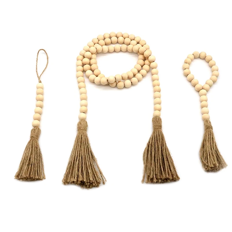 3 Pack Wood Bead Garland Farmhouse Beads with Tassels Rustic Wooden Prayer for Wall Hanging Decor | Дом и сад