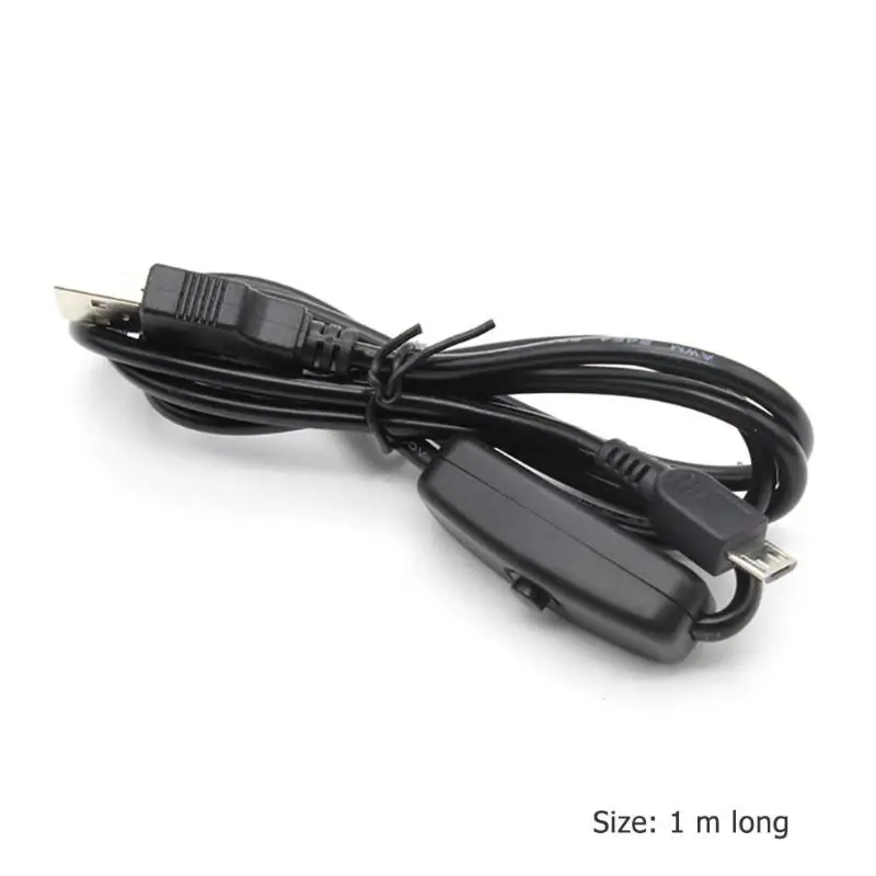USB к Micro USB зарядное устройство адаптер питания кабель с переключателем ВКЛ/ВЫКЛ для Raspberry Pi черный сложенный внешний вид длина 1 метр