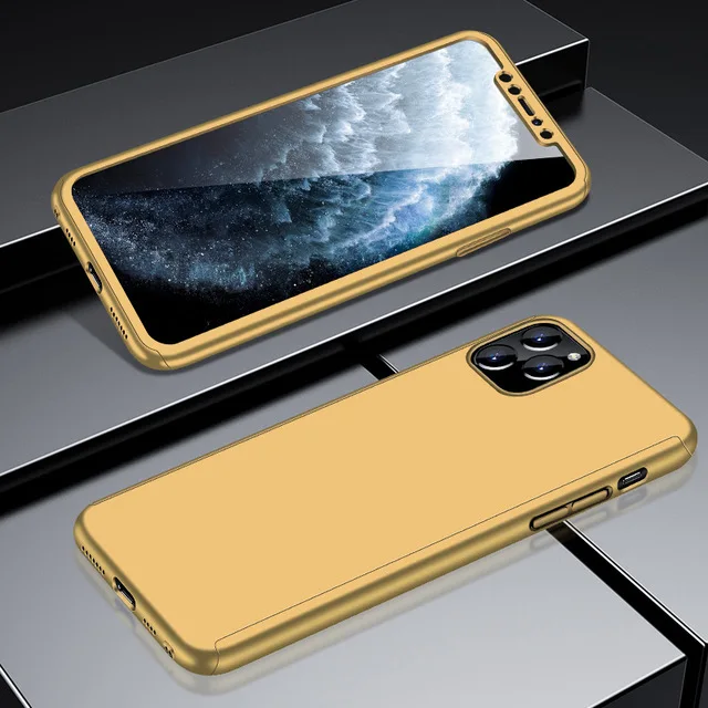 Защитный чехол Lamorniea на 360 градусов для iPhone 11 Pro MAX X XS XR, полный Чехол для ПК чехол для iPhone 6 6S 7 8 Plus 11 Pro Max, чехол - Цвет: Gold