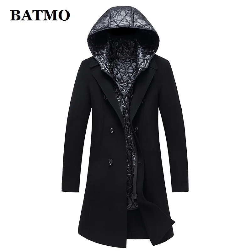 BATMO Новое поступление Зима Высокое качество 75% шерсть толстое пальто с капюшоном мужские, мужские шерстяные куртки, большие размеры NZ9827