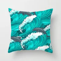 45X45CM Retro Mediterranean Ocean Print Blue Green Cushion Case Hot Mermaid Fish Pillows Case Sofa Seat Livingroom Throw Pillows 3