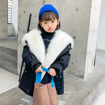 

2021 Winter New Girls Long Outwear Children Faux Fur Liner Jacket Girls Clothes Warm Coat Fur Hooded Snowsuit For Kids Boys D70