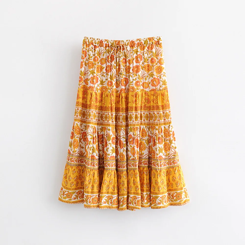 

2019 Spring Europe And America WOMEN'S Dress New Style Holiday Series Orange Flower Skirt 8390