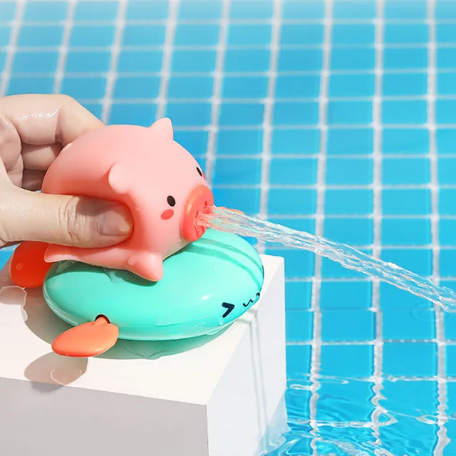 1Pcs Cute Cartoon Animal Pull the bath toy pig Classic Baby Water Toy Infant Swim Wind up Chain Clockwork Kids Beach Toy Funny 4