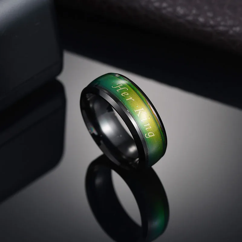 

Hot 1 Pcs Her King His Queen Stainless Steel Wedding Ring Changing Color for Couples Valentine Day Gifts K2