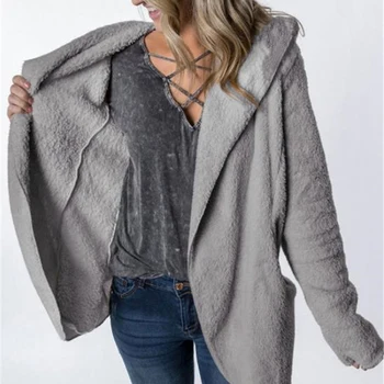 

Women Jackets Coat Female Long Sleeve Fuzzy Jacket Autumn Winter Warm Cardigans Fashion Ladies Open Stitch Outerwear Coat