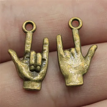 

Wholesale Jewelry Lots Antique Bronze Color 22x13mm I Love You Gesture Charm Necklace Jewelry Making Supplies 120 Pieces