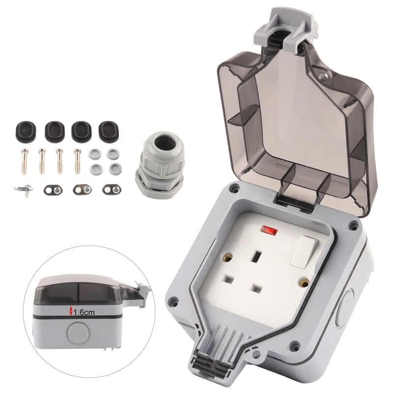 Ip66 13a Uk Standard Weatherproof Outdoor White Wall Power Socket With