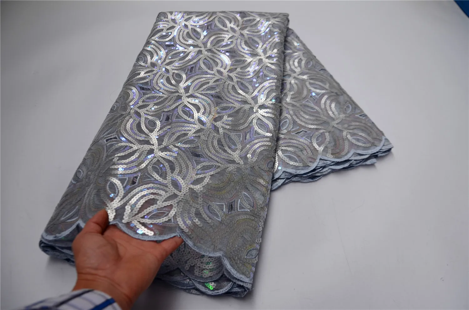 

African Double Organza Lace Fabric 2021 High Quality French Mesh Lace Fabric With Sequins Perfect For Occasions OLP-254