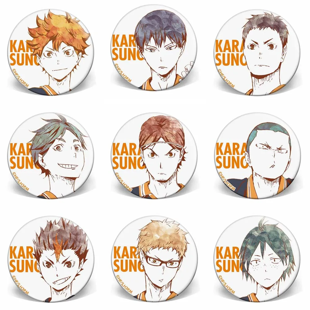 9pcs Anime Haikyuu!! Brooches Button Badges Pins for Clothes Backpack Pencil Case |